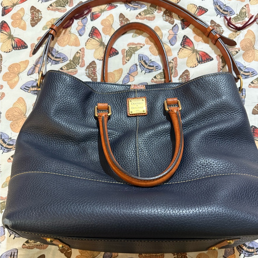 SOLD Dooney & Bourke Navy and Brown Leather Shoulder Bag
